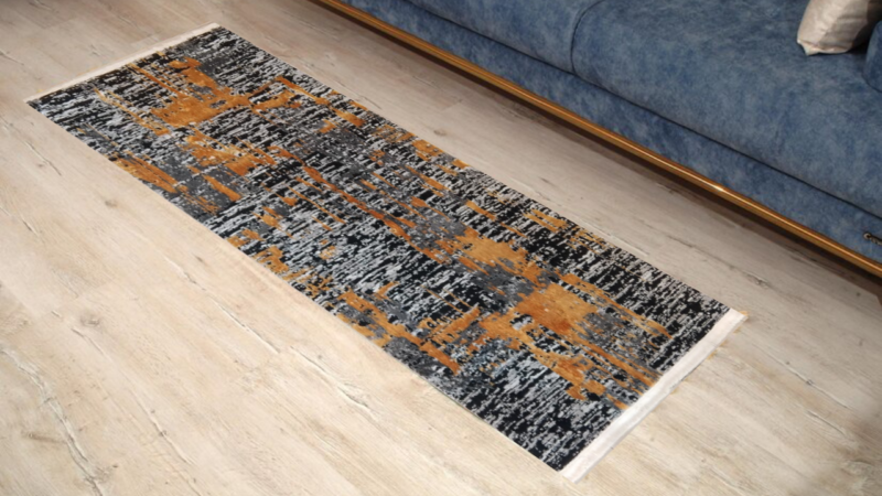 Luxury Modern Abstract Area Rug | Black & Gold Accent Carpet