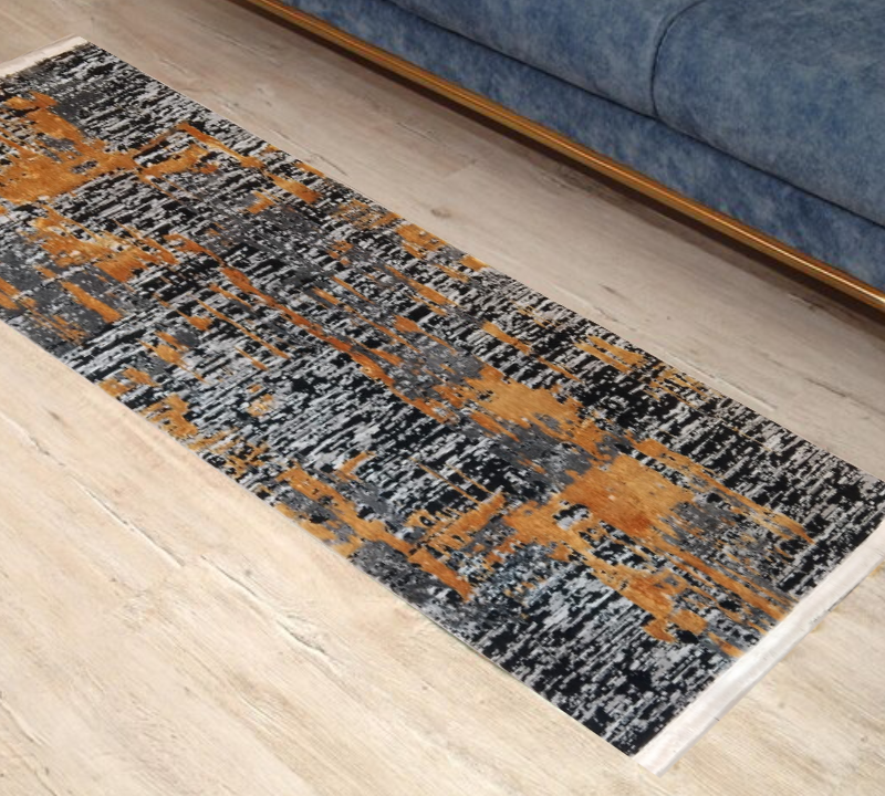 Luxury Modern Abstract Area Rug | Black & Gold Accent Carpet
