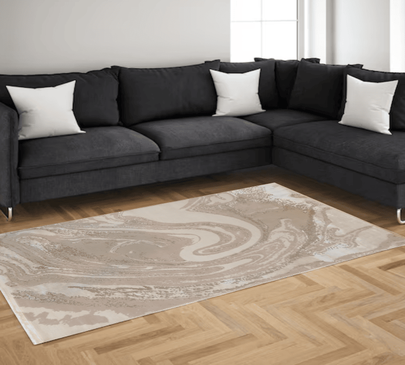 Luxury Turkish Beige Swirl Area Rug
