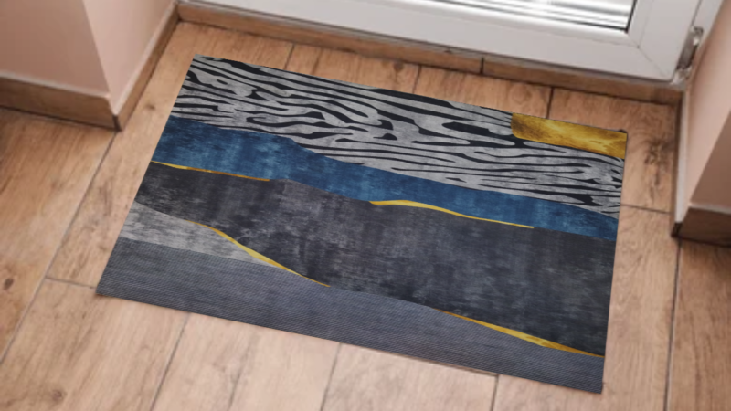 Abstract Blue & Gold antislip Doormat