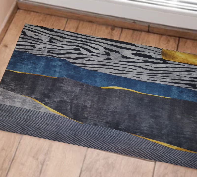 Abstract Blue & Gold antislip Doormat