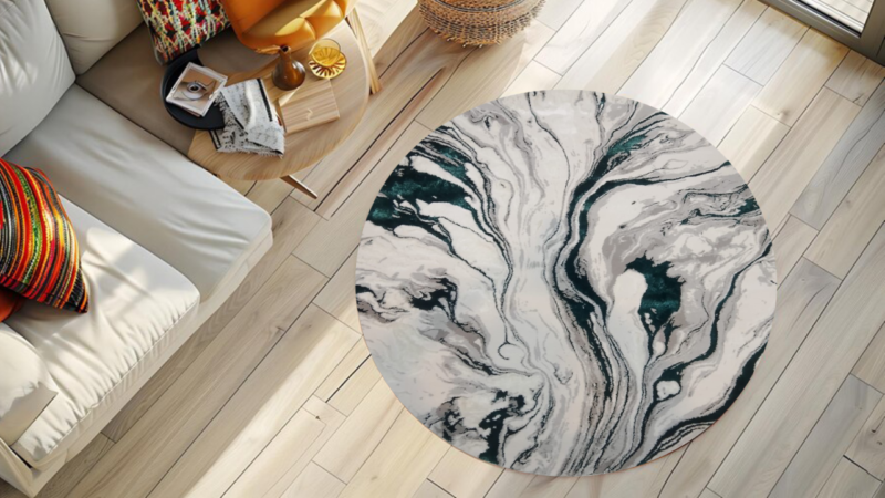 Luxury Round Marble Swirl Area Rug – Modern Abstract Carpet